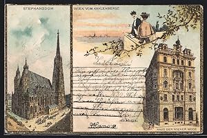 Bild des Verkufers fr Lithographie Wien, Staphansdom, Haus der Wiener Mode zum Verkauf von Bartko-Reher