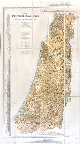 Image du vendeur pour Map of Western Palestine from surveys conducted for the Committee Of Palestine Exploration Fund by Lieuts. C.R. Conder and H.H. Kitchener, R.E. . . . Special Edition Illustrating the Divisions of the Natural Drainage and the Mountain Ranges According to . . . Trelawney Sanders . . . 1882 mis en vente par Henry Sotheran Ltd