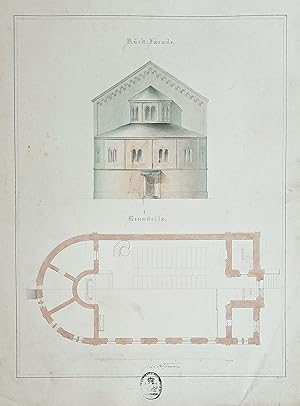 "Rück-Facade / Grundriss" - Kirche church Rück-Facade / Zeichnung drawing / Architektur architecture