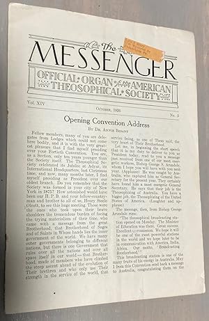 Image du vendeur pour The Messenger: Official Organ of the American Theosophical Society October 1926 Vol. XIV No. 5 // The Photos in this listing are of the magazine that is offered for sale mis en vente par biblioboy