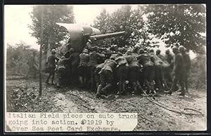 Cartolina Italian Field piece on auto truck going into action 1919