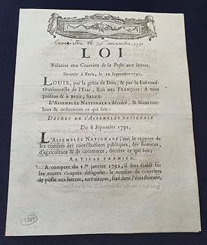 Loi relative aux courriers de la Poste aux Lettres donnée à Paris le 17 septembre 1791