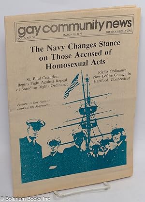Bild des Verkufers fr GCN: Gay Community News; the gay weekly; vol. 5, #35, March 18, 1978: Navy Changes Stance on Those Accused of Homosexual Acts zum Verkauf von Bolerium Books Inc.