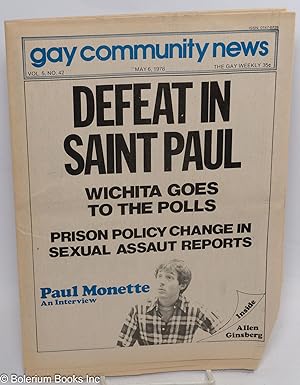 Bild des Verkufers fr GCN: Gay Community News; the gay weekly; vol. 5, #42, May 6, 1978: Defeat in Saint Paul zum Verkauf von Bolerium Books Inc.