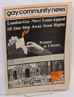 Bild des Verkufers fr GCN: Gay Community News; the gay weekly; vol. 5, #39, April 15, 1978: SF One Step Away from Gay Rights zum Verkauf von Bolerium Books Inc.