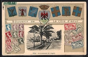 Ansichtskarte Nice, La promenade des Anglais, Wappen und Briefmarken