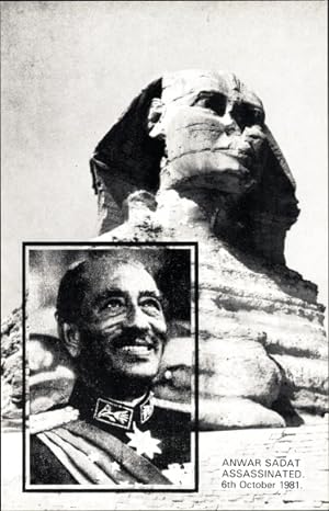 Imagen del vendedor de Ansichtskarte / Postkarte gyptischer Staatsprsident Anwar as-Sadat, Attentat 1981, Sphinx a la venta por akpool GmbH