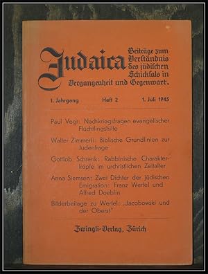 Imagen del vendedor de Judaica. Beitrge zum Verstndnis des jdischen Schicksals in der Vergangenheit und Gegenwart. a la venta por Antiquariat Johann Forster