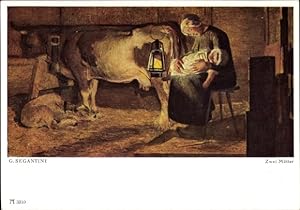 Künstler Ansichtskarte / Postkarte Segantini G., Zwei Mütter, Frau mit Kind, Kuh mit Kalb, Ackerm...