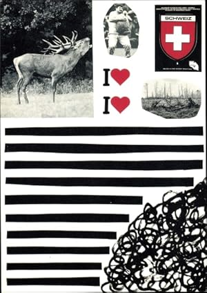 Ansichtskarte / Postkarte Thomas Hirschhorn, Schweiz, Hirsch, Flagge
