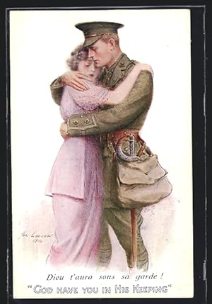 Postcard britischer Soldat nimmt Abschied von Frau, Hal Ludlow 1914