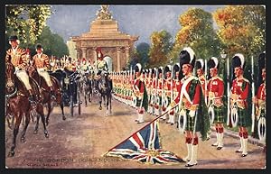 Postcard The Gordon Highlanders, Schottische Soldaten bei einer Parade