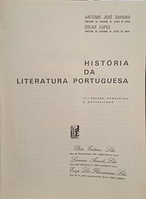HISTÓRIA DA LITERATURA PORTUGUESA. [11.ª EDIÇÃO]