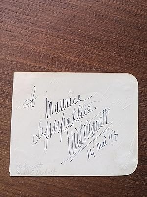 Card signed by Mistinguett on one side and by Paulette Dubost on the other. (autograph / autographe)