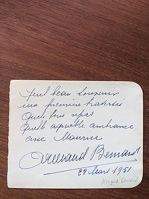 Card signed by Armand Barnard (autograph / autographe)