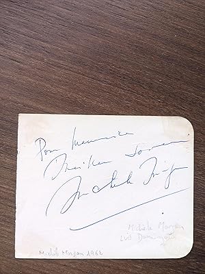 Card signed by Luis Dominguín on one side and Michèle Morgan on the other. (autograph / autographe)