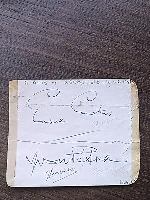 Card signed by René Lefèvre on one side and by Eddie Cantor and Yvon Pérta on the other. (autogra...