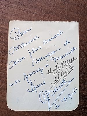 Card signed by Lucienne Delyle and Aimé Barelli (autographe / autograph)