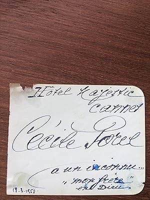 Card signed by Cécile Sorel (autograph / autographe)