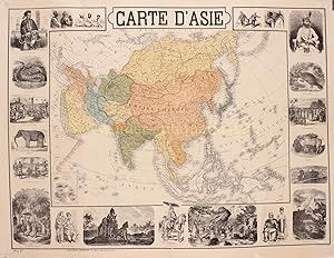 Bild des Verkufers fr LARGE 19TH CENTURY FIGURATIVE MAP OF ASIA "Carte d Asie", lithograph in colours made by L zum Verkauf von Inter-Antiquariaat Mefferdt & De Jonge