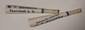 2 alte Mundstücke für Zigaretten jeweils mit Aufdruck Bahnhofsrestaurant M.T. Bienmüller Eberstad...