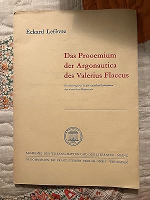 Immagine del venditore per Das Prooemium der Argonautica des Valerius Flaccus: Ein Beitrag zur Typik epischer Prooemien der rmischen Kaiserzeit venduto da Curculio Scholarly Books