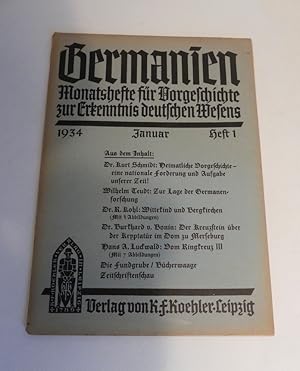 Germanien. Monatshefte für Vorgeschichte zur Erkenntnis deutschen Wesens. Januar/ Dartmond 1934, ...