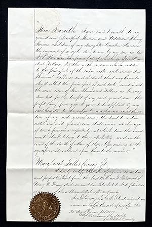 1877 Manuscript partial Will of Mary Denny of Talbot County, Maryland, from the Estate of Samuel ...