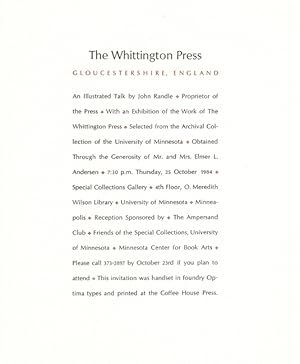 The Whittington Press, Gloucestershire, England. An illustrated talk by John Randle.