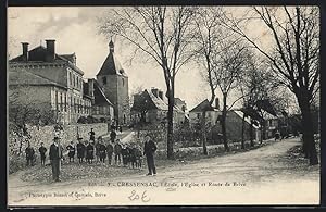 Carte postale Cressensac, l`Ecole, l`Eglise et Route de Brive