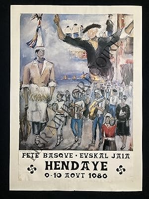 AFFICHE-FETE BASQUE-EUSKAL JAIA-HENDAYE-9-10 AOUT 1986