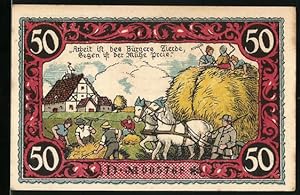 Bild des Verkufers fr Notgeld Friesack 1921, 50 Pfennig, Kurfrst Friedrich I. von Brandenburg, Bauern bei der Arbeit zum Verkauf von Bartko-Reher