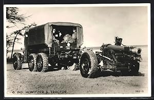 Postcard Ins. Howitzer, Tractor with Soldiers