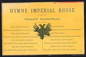 Ansichtskarte Hymne Impérial Russe, Chant National, Dieu garde l`Empereur., Russische Nationalhymne