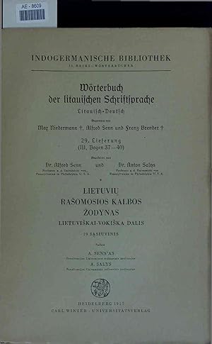 Bild des Verkufers fr Wrterbuch der litauischen Schriftsprache. 29. Lieferung zum Verkauf von Antiquariat Bookfarm