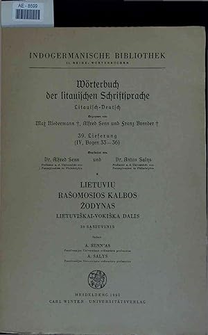 Bild des Verkufers fr Wrterbuch der litauischen Schriftsprache. 39. Lieferung zum Verkauf von Antiquariat Bookfarm