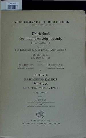 Bild des Verkufers fr Wrterbuch der litauischen Schriftsprache. 34. Lieferung zum Verkauf von Antiquariat Bookfarm