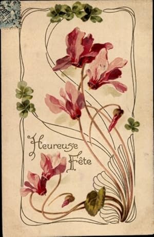 Präge Ansichtskarte / Postkarte Glückwunsch, Blumen, Glücksklee