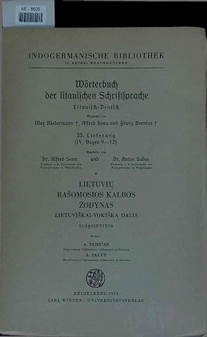 Bild des Verkufers fr Wrterbuch der litauischen Schriftsprache. 33. Lieferung zum Verkauf von Antiquariat Bookfarm