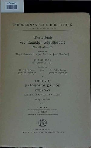 Bild des Verkufers fr Wrterbuch der litauischen Schriftsprache. 36. Lieferung zum Verkauf von Antiquariat Bookfarm