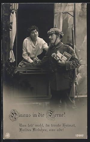 Bild des Verkufers fr Foto-Ansichtskarte NPG Nr. 12662: Neue Photographische Gesellschaft: Soldat mit Pickelhaube und Frau zum Verkauf von Bartko-Reher