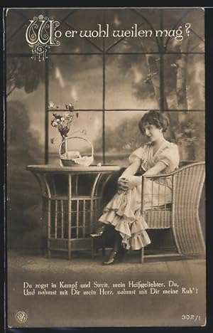 Bild des Verkufers fr Foto-Ansichtskarte NPG Nr. 302 /1: Neue Photographische Gesellschaft: Junge Frau sitzt am Tisch zum Verkauf von Bartko-Reher