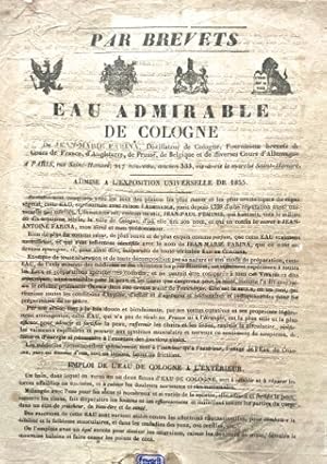 EAU ADMIRABLE de COLOGNE J. M. Farina. Foglio pubblicitario dell'Acqua di Cologna di Jean Marie F...