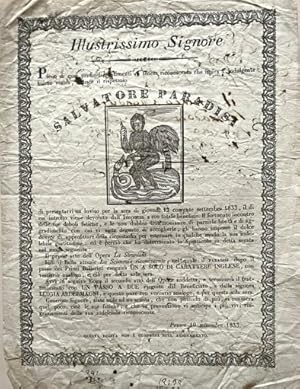 Immagine del venditore per SALVATORE PARADISI Ballerino. Manifesto di cm. 20x27 stampato a Pesaro nel 1833. venduto da LIBRERIA PAOLO BONGIORNO