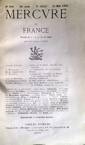 Image du vendeur pour Mercure de France N 862. Posie italienne, penses de Pascal - Elskamp, rle social des bibliothques 15 mai 1934. mis en vente par Librairie Et Ctera (et caetera) - Sophie Rosire