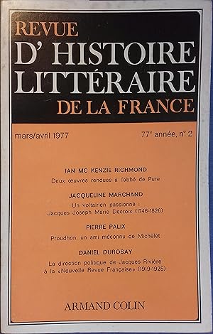 Revue d'histoire littéraire de la France 77 e année - N° 2. Deux oeuvres rendues à l'abbé de Pure...