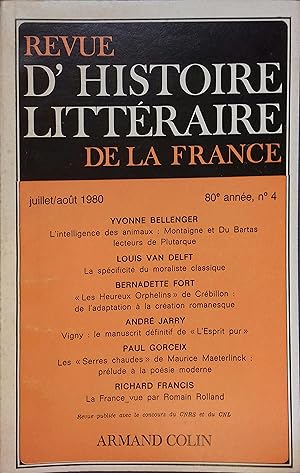Revue d'histoire littéraire de la France 80e année - N° 4. L'intelligence des animaux : Montaigne...