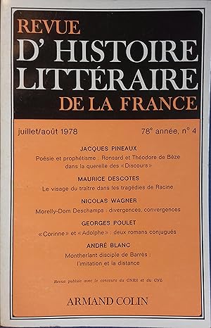 Revue d'histoire littéraire de la France 78e année - N° 4. Poésie et prophétisme : Ronsard et Thé...