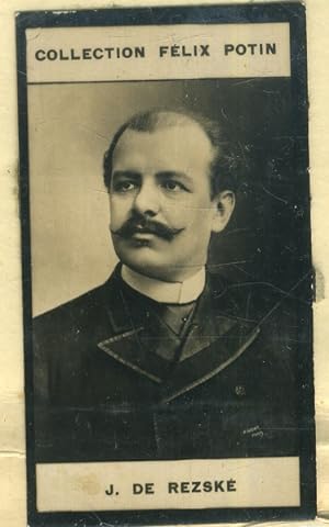 Photographie de la collection Félix Potin (4 x 7,5 cm) représentant : Jean de Reszké, chanteur d'...