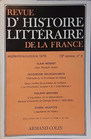 Revue d'histoire littéraire de la France 78e année - N° 5. Jean Henault (suite, par Niderst). Mél...